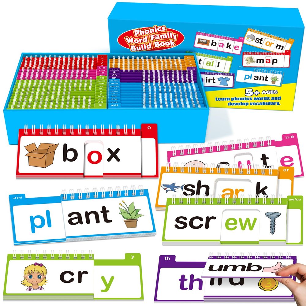 40 Read and Rhyme Flip Books,Phonics Word Family Build Book Learn to Read Phonics Flash Cards,Sight Words Flash Cards Kindergarten Reading Books,Flip Book Word Games for Preschool Learning Activities