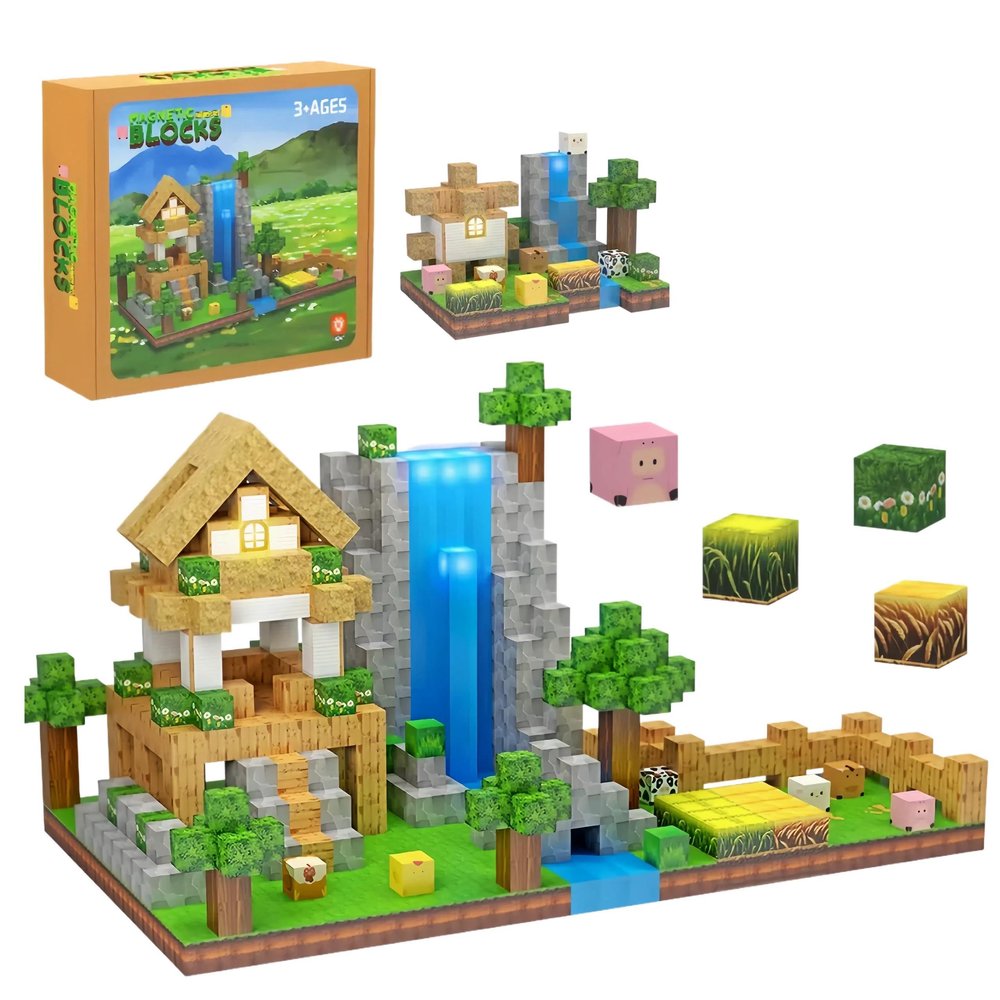 138 Pcs Magnetic Building Blocks, Enhance STEM Learning, Creative Play & Logical Thinking, Durable & Vibrant Color with Light Up Blocks, Ideal for Classroom & Screen-Free Entertainment (Forest Farm)