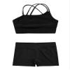 2pcs Kids Girls Ballet Dance Outfit Crossback Crop Top with Black Shorts Pantskirt Dancewear Black 8 view 3