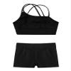 2pcs Kids Girls Ballet Dance Outfit Crossback Crop Top with Black Shorts Pantskirt Dancewear Black 8 view 4