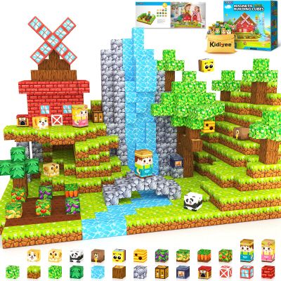 Magnetic Blocks, Build Mine Magnet World Forest Farm Edition, Magnetic Building Blocks for Kids Ages 4-6 6-8 8-12, Sensory STEM Toys for Boys & Girls