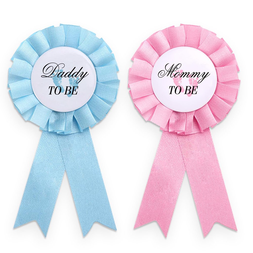 Mom to Be & Dad to Be Badge Pins Set - 2PCS Gender Reveal Badges for Baby Shower - Cute Pregnancy Announcement Accessories