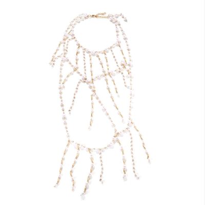 ZYIBPMSJKQCFK Handmade Glass Bead Tassel Necklace Woven Layered Sweater Chain,white Imitation Pearl,37+7cm