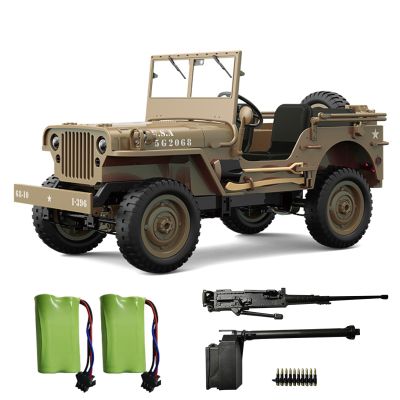 Skymaker RC Trail Truck 4x4 Remote Control Rock Crawler Off Road RC Jeep with Machine Gun & Two Batteries RTR All Terrains 2.4GHz Military Car for Adult(Camel)