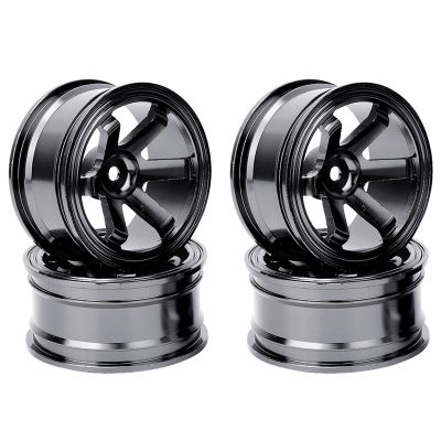 RC Car Metal Wheel, 4PCS 1/10 Hex Aluminium Alloy Wheel Hub for 1/10 Flat Running Drift RC Car (Black)