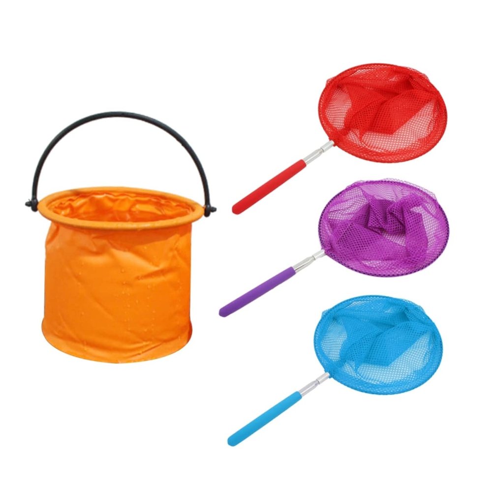 BRIGHTFUFU Children's Fishing Net Toy Set 4pcs Stainless Steel Expandable Insects Catching Nets for Boys and Girls for Outdoor Games and Bug Collecting Random Color
