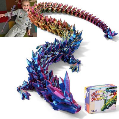 31.5 Large 3D Printed Dragon Bigger Fidget Animals Toys, Giant Flexible Articulated Fidget Toy, Huge 3D Printed Crystal Dragon Halloween Home Office Executive Desk Decor, Christmas 3D Print Toy