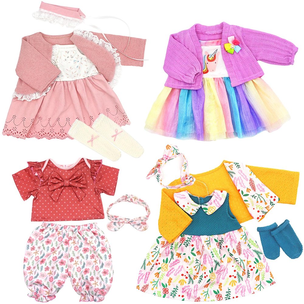 Reborn Doll Clothes for 18-22 Inch Dolls, Include Dress, Coat, Headband and Socks, 4-Packs for 20 Inch Doll (Not Include Doll)
