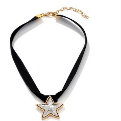 ZYIBPMSJKQCFK Retro Alloy Star Pendant Short Black Rope Necklace,black,33+7cm