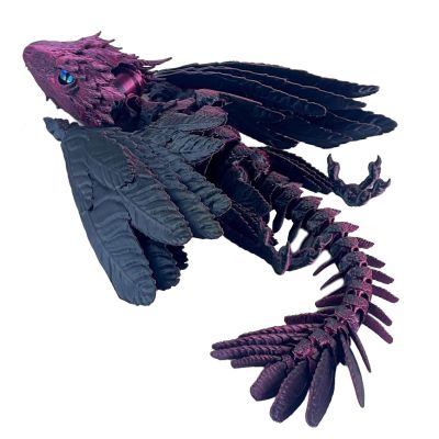 3D Printed Dragon with Wings,Feathered Wyvern Dragon,Articulated Dragon,3D Printed Animals Fidget Dragon,Desktop Pet - Perfect for Fantasy Enthusiasts (Black Rose Red)