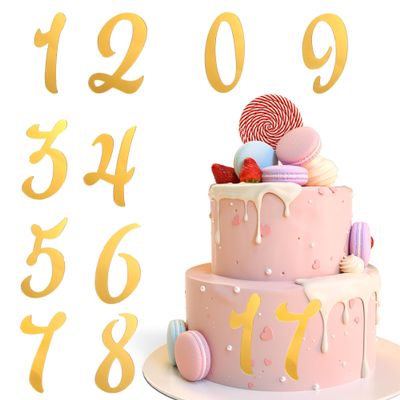 10PCS Gold Acrylic Cake Topper Mirror 0-9 Number Cake Decoration for Wedding Anniversary Baby Shower Party Birthday Supplies