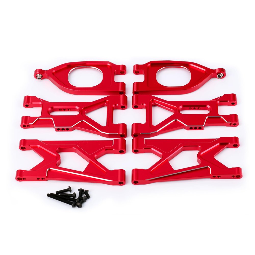 BENMAZ Aluminum Alloy RC Front Upper Lower Suspension Arm Swing Arm &Rear Lower Arm for Arrma 1/10 GORGON 4X2 2WD Gorgon Monster Truck (Red)