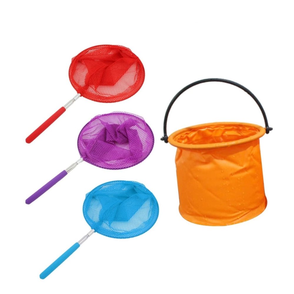 HANABASS Telescopic Fishing Net for Boys and Girls Stainless Steel 4pcs Set Extendable Insects Catching Net for Outdoor Fun and Educational Play Random Color