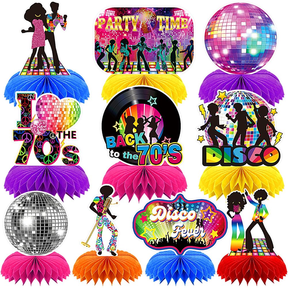 10 Pcs 70s Disco Party Decorations Back to 70s Honeycomb Centerpieces for Retro Theme Birthday Music Party Supplies Dancing Queen Party Decorations Retro Table Decor for 1970s