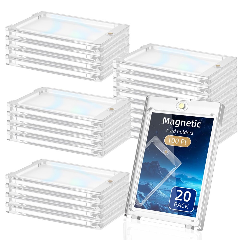 20pcs 100PT Magnetic Card Holders for Trading Cards, Trading Card Magnetic Case - UV Protection, Clear Hard Plastic Protectors for Sports, Baseball, Football, Hockey, MTG, Yugioh Cards
