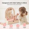 OOOK Wooden Vanity Makeup Table for Kids, Toddler Pretend Play Dressing Table with Mirror & Drawer, Vanity Toy with 10 Pcs Accessories, Gift for Little Girls Age 3+ view 3