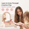 OOOK Wooden Vanity Makeup Table for Kids, Toddler Pretend Play Dressing Table with Mirror & Drawer, Vanity Toy with 10 Pcs Accessories, Gift for Little Girls Age 3+ view 4