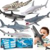 6 Pack Large Size Shark Toys(15-16 Inch) with Educational Booklet, Soft Plastic Figurines, Party Decoration, Under The Sea Creature Toy, Ocean Animal Figure for Kid Boy Girl Toddler, Cake Toppers view 1