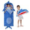 Kyerlish Kids Sleeping Bag, Plush Toddler Slumber Bag 2-in-1 Pillow, Soft Shark Sleeping Bag, Nap Mats for Preschool,Daycare,Travel,Gift, Ages 3-12, 68" x 26" view 1