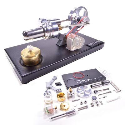 Kafoopolly Cylinder Stirling Engine Generator, Heat Engine with 4 LED Lights and Black Metal Base DIY Steam Model Set, Desktop Mechanical Decoration Gift