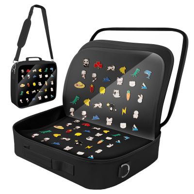 20 Pages Enamel Pin Display Bag - Large Pin Book for Collectors, Portable Travel Pin Board Carrying Case with Protective Film & Handle & Strap, Pin Holder Trading Book for Pins, Earrings and Brooches