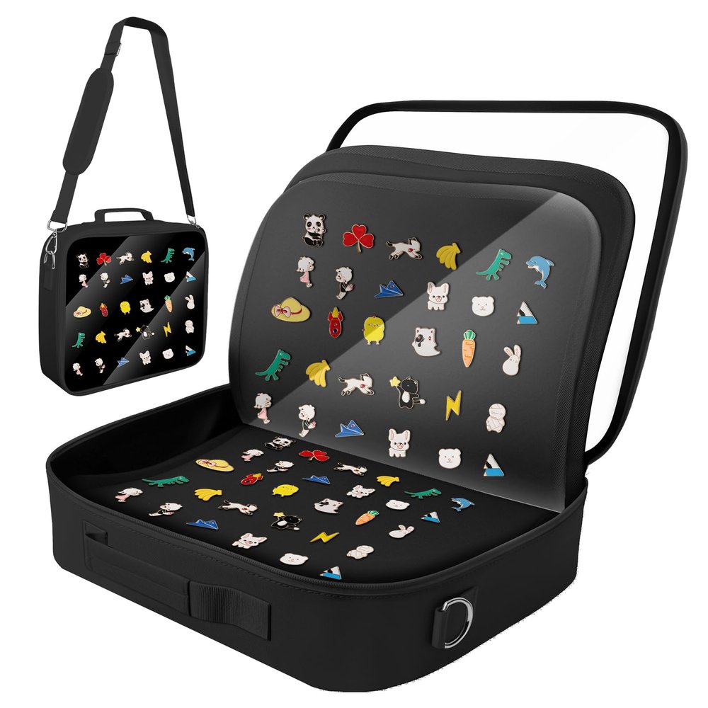 20 Pages Enamel Pin Display Bag - Large Pin Book for Collectors, Portable Travel Pin Board Carrying Case with Protective Film & Handle & Strap, Pin Holder Trading Book for Pins, Earrings and Brooches