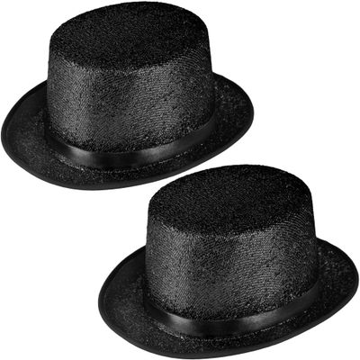 2 Pcs Adult Glitter Top Hats Magician Hat with Gold Trimming Party Hats Top Hat for Halloween Cosplay Party Accessory (Color Style 2)