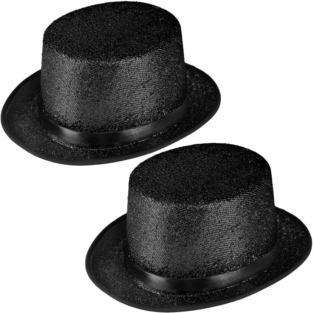 2 Pcs Adult Glitter Top Hats Magician Hat with Gold Trimming Party Hats Top Hat for Halloween Cosplay Party Accessory (Color Style 2)