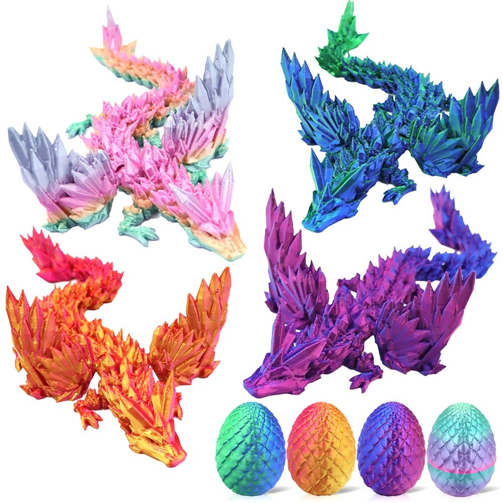 4 Pack 3D Printed Dragon Egg Toy, Fidget Toys for Children, Xmas Gift for Adults with Stress, Autism, ADHD, Easter Egg fillers for Easter, Valentine's Day (4 PCS)