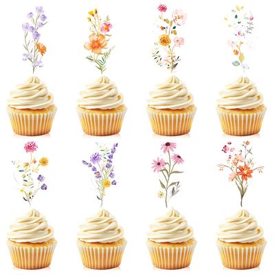 160PCS Wildflower Birthday Party Decorations, Flower Floral Cupcake Toppers Decoration for Baby Shower Party Wedding Bridal Shower Supplies Flower Cake Decor