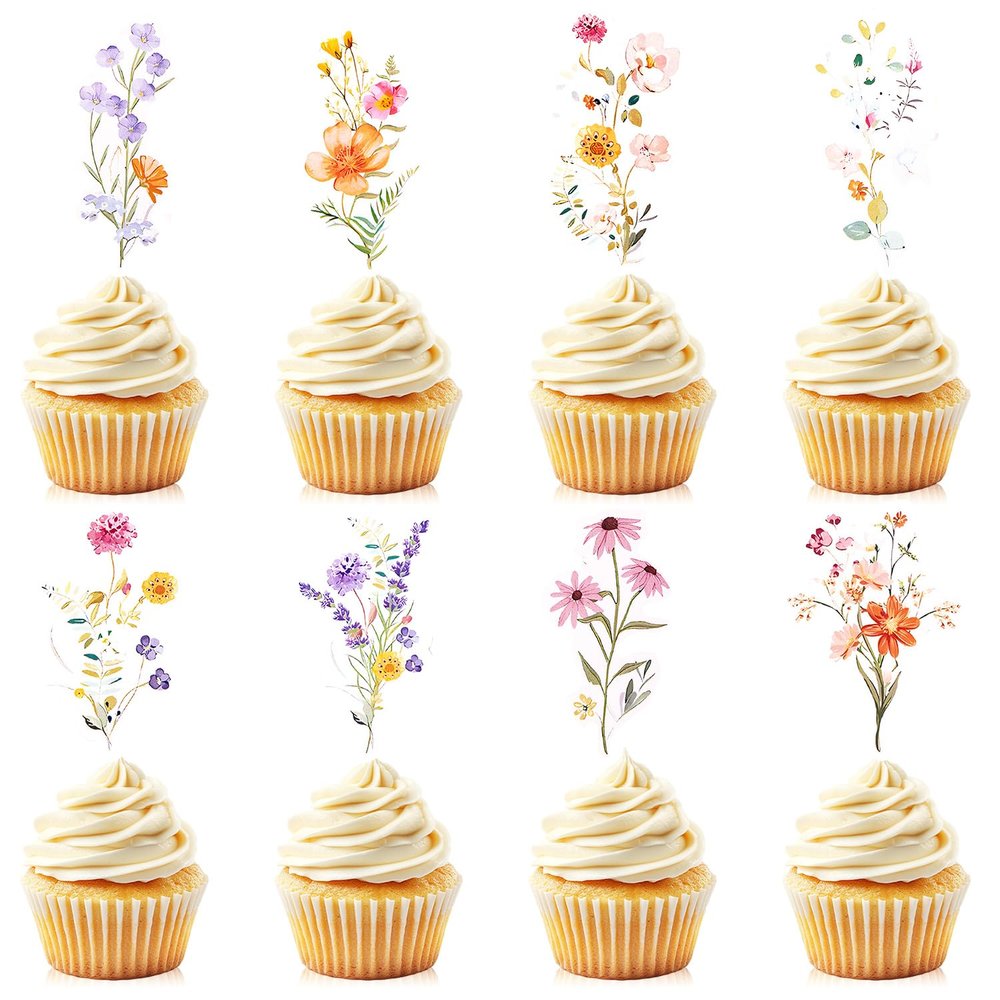 160PCS Wildflower Birthday Party Decorations, Flower Floral Cupcake Toppers Decoration for Baby Shower Party Wedding Bridal Shower Supplies Flower Cake Decor