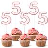 10 Pcs Number 5 Cupcake Toppers Pink Glitter Cupcake Decoration for Number 5 Birthday Party Cupcake Decor Supplies view 1