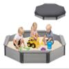 64''x56''x8.5'' Octagon Sandbox with Cover for Kids Outdoor Play, Wood Large Sandpit with 4 Benches, Quick Easy Install, US. Patented view 1