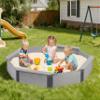 64''x56''x8.5'' Octagon Sandbox with Cover for Kids Outdoor Play, Wood Large Sandpit with 4 Benches, Quick Easy Install, US. Patented view 2