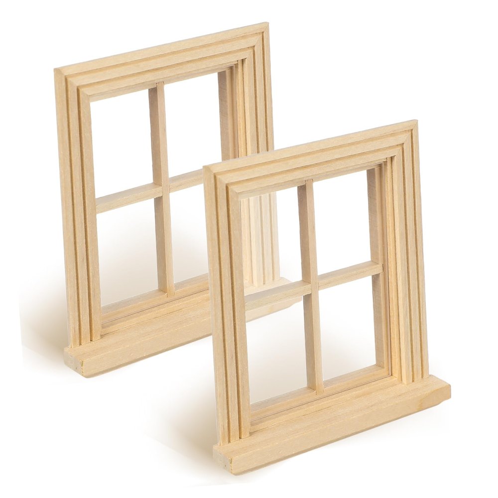 2Pcs Miniature Window Frame Models Tiny Doll House Ornaments for DIY Decor Sturdy Construction Rustic Style Furniture Accessories