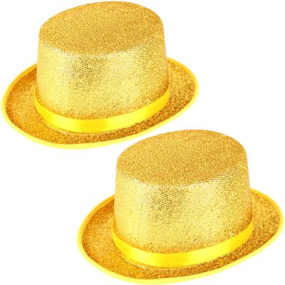 2 Pcs Adult Glitter Top Hats Magician Hat with Gold Trimming Party Hats Top Hat for Halloween Cosplay Party Accessory (Color Style 1)