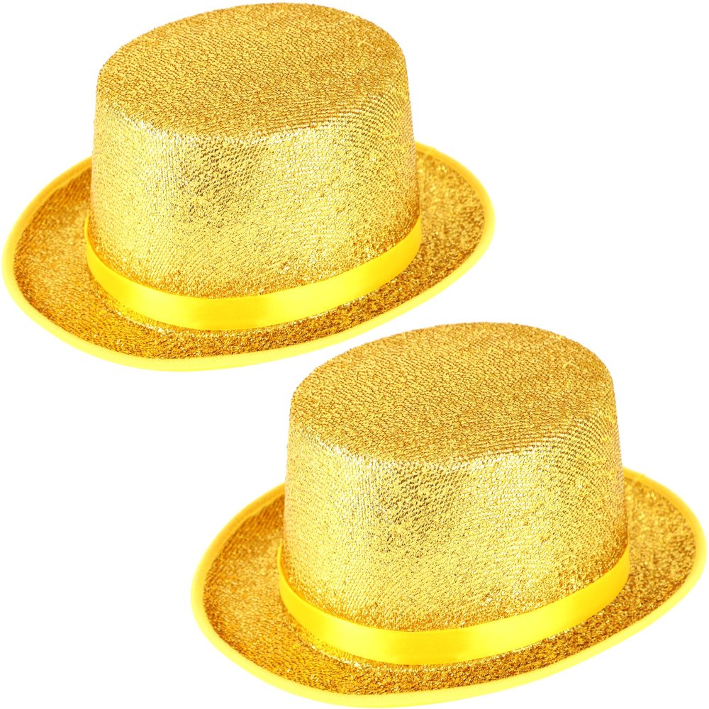 2 Pcs Adult Glitter Top Hats Magician Hat with Gold Trimming Party Hats Top Hat for Halloween Cosplay Party Accessory (Color Style 1)