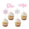 12 Pcs 1st Birthday Cupcake Toppers Pink Silver Glitter Snowflake Number One Cupcake Decoration for Boys Girls One Year Old Birthday Baby Shower Anniversary Party Cupcake Decor Supplies view 1