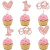 12 Pieces Cupcake Toppers, Sparkling Pink Cupcake Decorations for Baby 1st Birthday Party, Valentine's Day Themed Party view 1