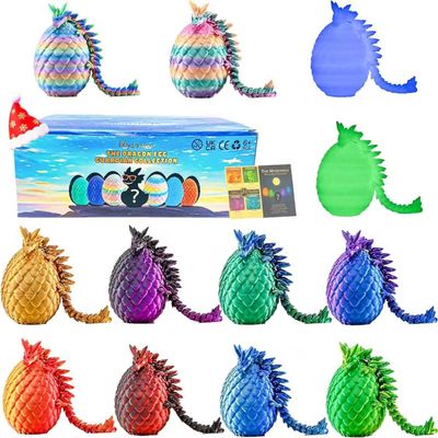 Mydethun 12 Pack 3D Printed Dragon Mystery Egg Set - 2 Rare Glow-in-The-Dark Dragons, Bulk Articulated Fidget Toys with Lore Cards, Easter Basket Stuffers, Party Favors, Classroom Prizes for Kids