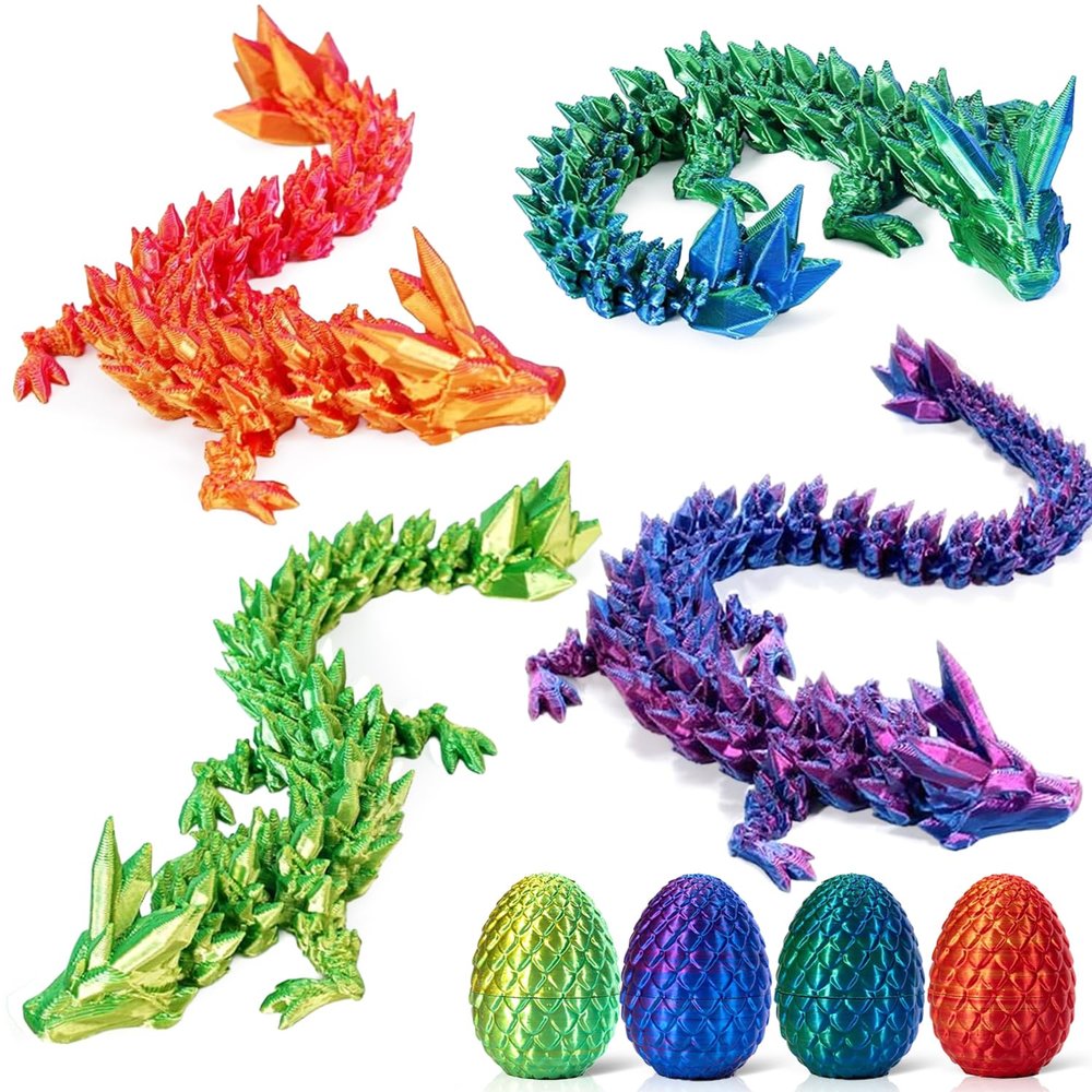 3D Printed Dragon Egg Toy, Fidget Toys for Children, Xmas Gift for Adults with Stress, Autism, ADHD, Perfect Christmas Stocking Stuffer (4 Pack)