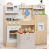 LEMERCAN Wooden Play Kitchen for Kids Ages 3-6 with Storage Box & 17 Pcs, Toddler Kitchen Playset with Fridge,Ice Maker, Sink, Oven, Stove, Microwave, Educational Pretend Play Gift for Boys & Girls view 1