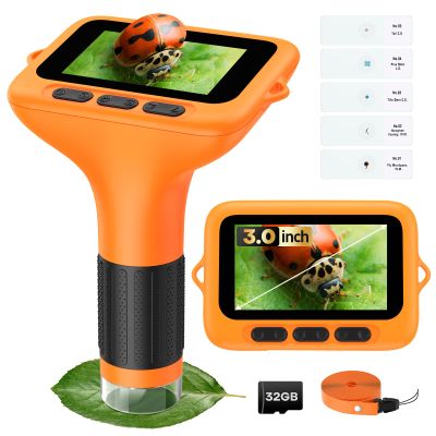 3" Screen Digital Microscope for Kids: 1000X Rechargeable Mini Pocket Portable Miniscope Magnifying Glass 4K Coin Jewelry Loupe Edu Science STEM Toy Xmas Gift 4-12 Boys Girls