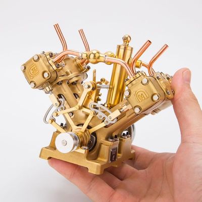 ROUASD RW-V4 12CC Steam Engine Model That Works  Mini V-Shape 4 Cylinder Reciprocating Metal Engine for 90-150cm Steamships, Forward & Reverse Function, Experiment Kit for Adults
