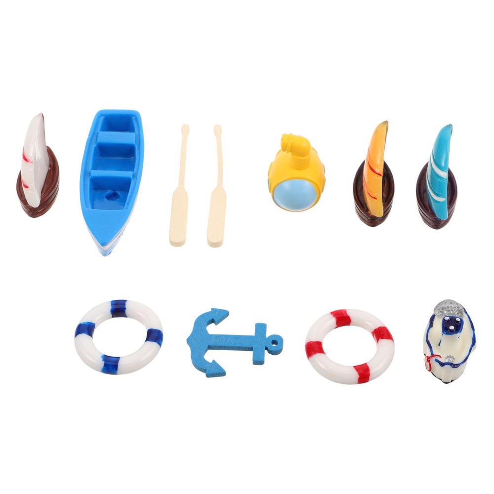 10pcs Miniature Beach Accessories Set Dollhouse Lifebuoy Boat with Paddles for DIY Micro Landscape Decoration Realistic Beach for Imaginative Play