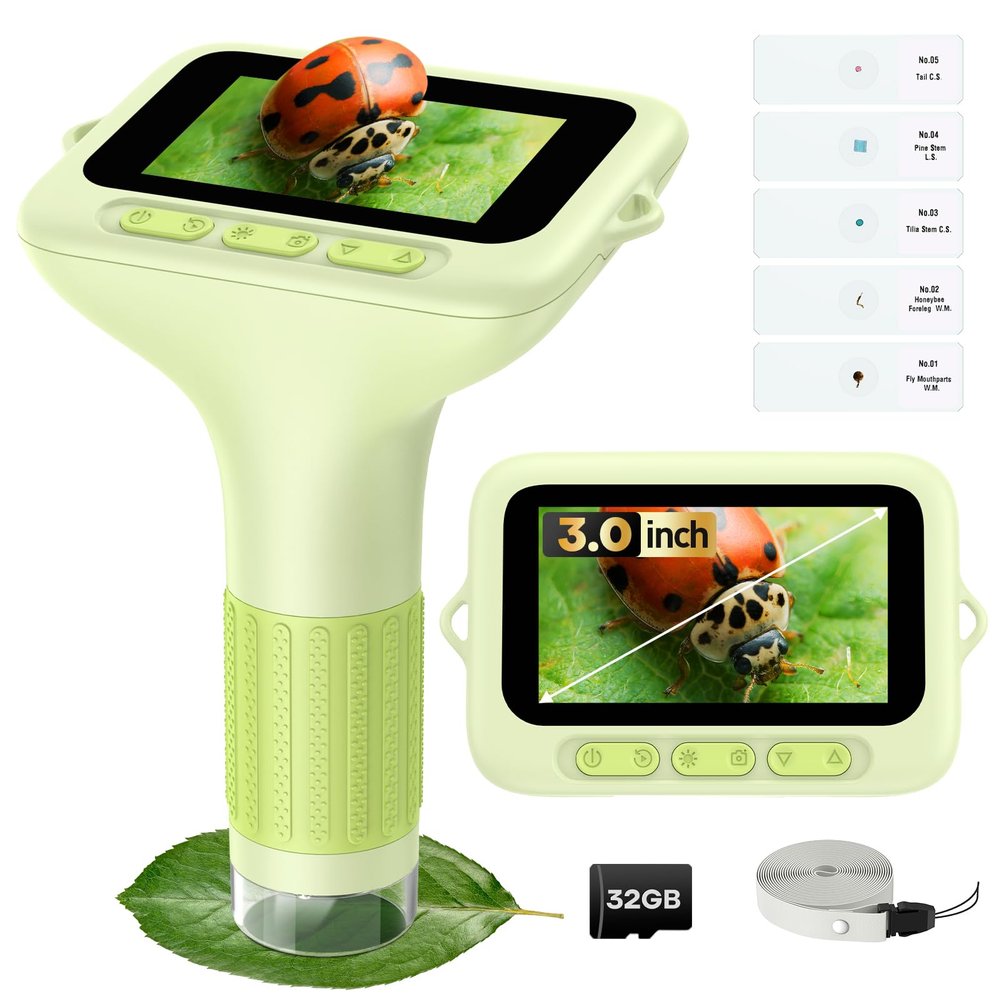 3.0" Screen Digital Microscope for Kids: 1000X Rechargeable Mini Pocket Portable Miniscope Magnifying Glass 4K Coin Jewelry Loupe Edu Science STEM Toy Xmas Gift 4-12 Boys Girls