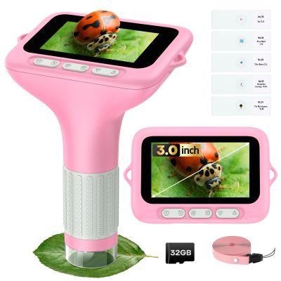 3" Screen Digital Microscope for Kids: 1000X Rechargeable Mini Pocket Portable Miniscope Magnifying Glass 4K Coin Jewelry Loupe Edu Science STEM Toy Xmas Gift 4-12 Boys Girls