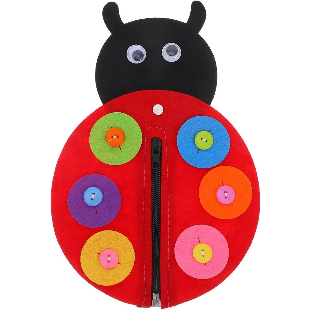 MOUNTTU Felt Board for Toddlers, Non-Woven Ladybird DIY Kit, Learn to Zip and Button DIY Ladybird Craft Early Learning Basic Life Skills for Kids Sew Fun Animals Kit Shoe Tie Practice for Kids