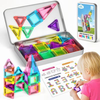 3 otters Travel Magnetic Tiles with Case, 25PCS Mini Travel Magnetic Building Blocks STEM Toys for Boys Girls Birthday Party Gift Classroom Prizes Christmas