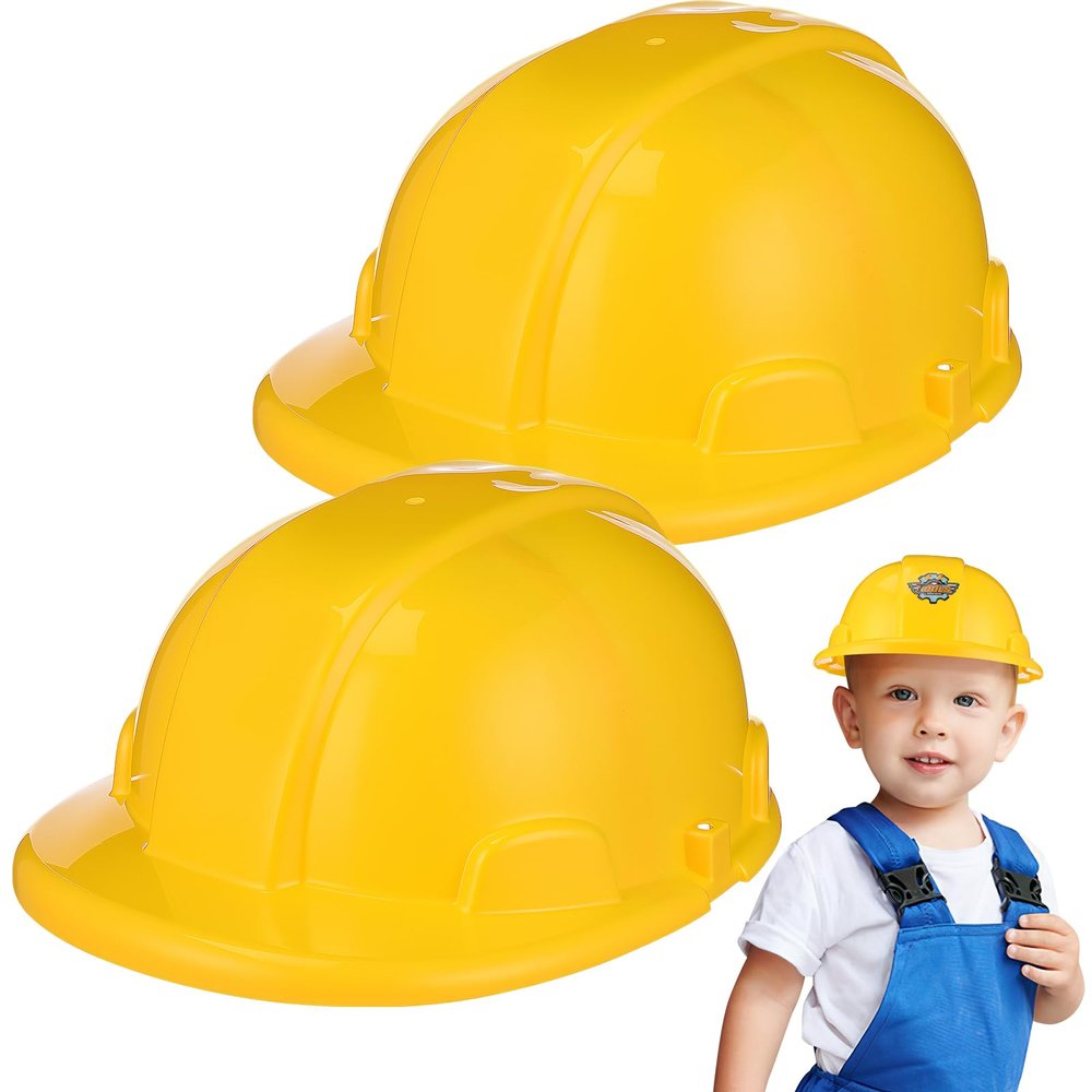 2pcs Kids Construction Hat Yellow Plastic: 8.26 Inch Hard Hats Worker Helmets for Kids Pretend Role Play Themed Parties Dress up and Fun